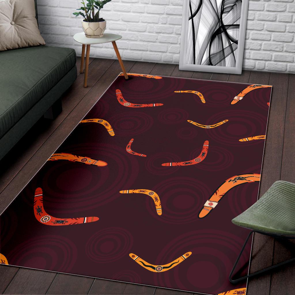 Boomerang Australian aboriginal ornament circle black background Area Rug
