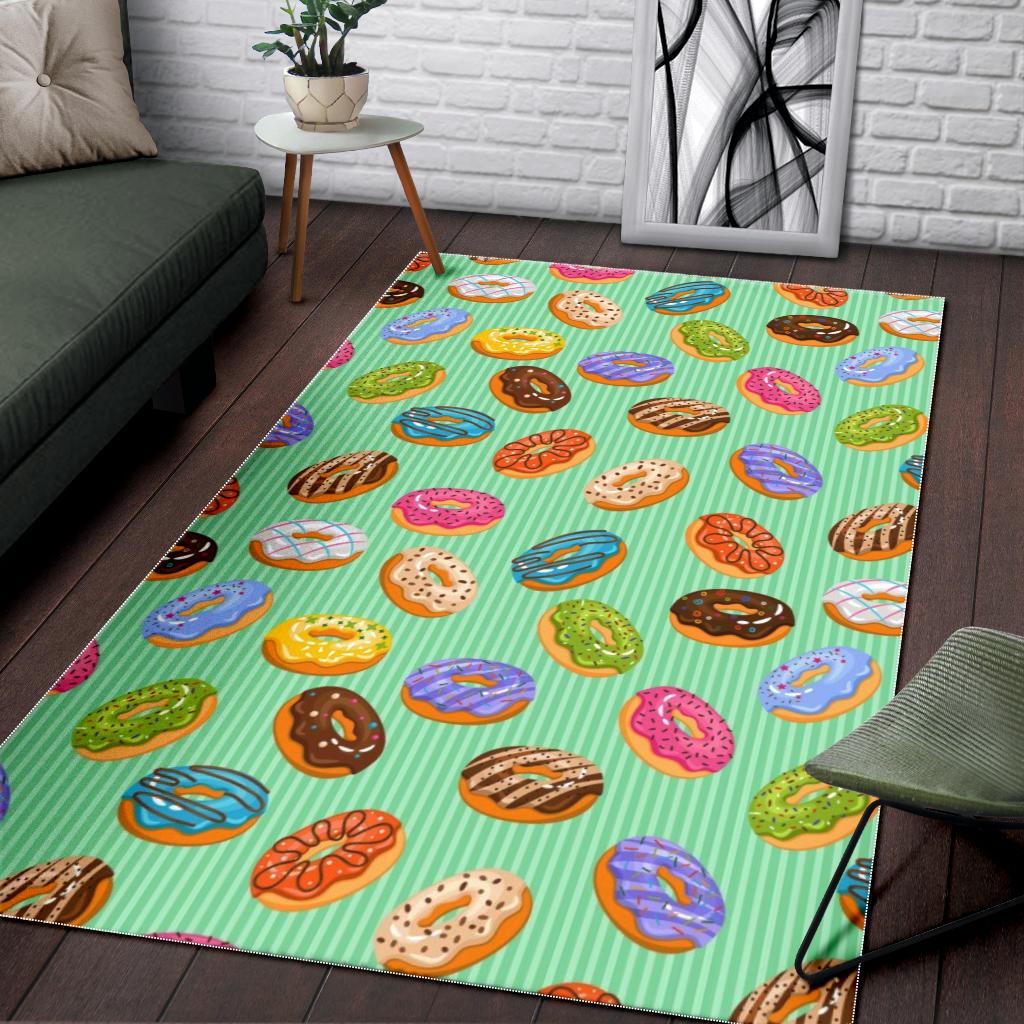 Colorful donut pattern green background Area Rug