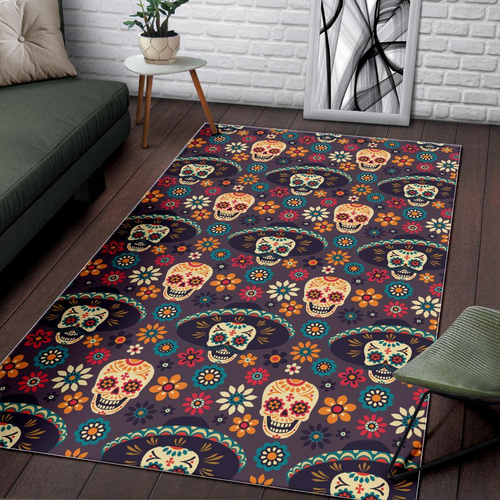 Sugar skulls flower maxican pattern Area Rug