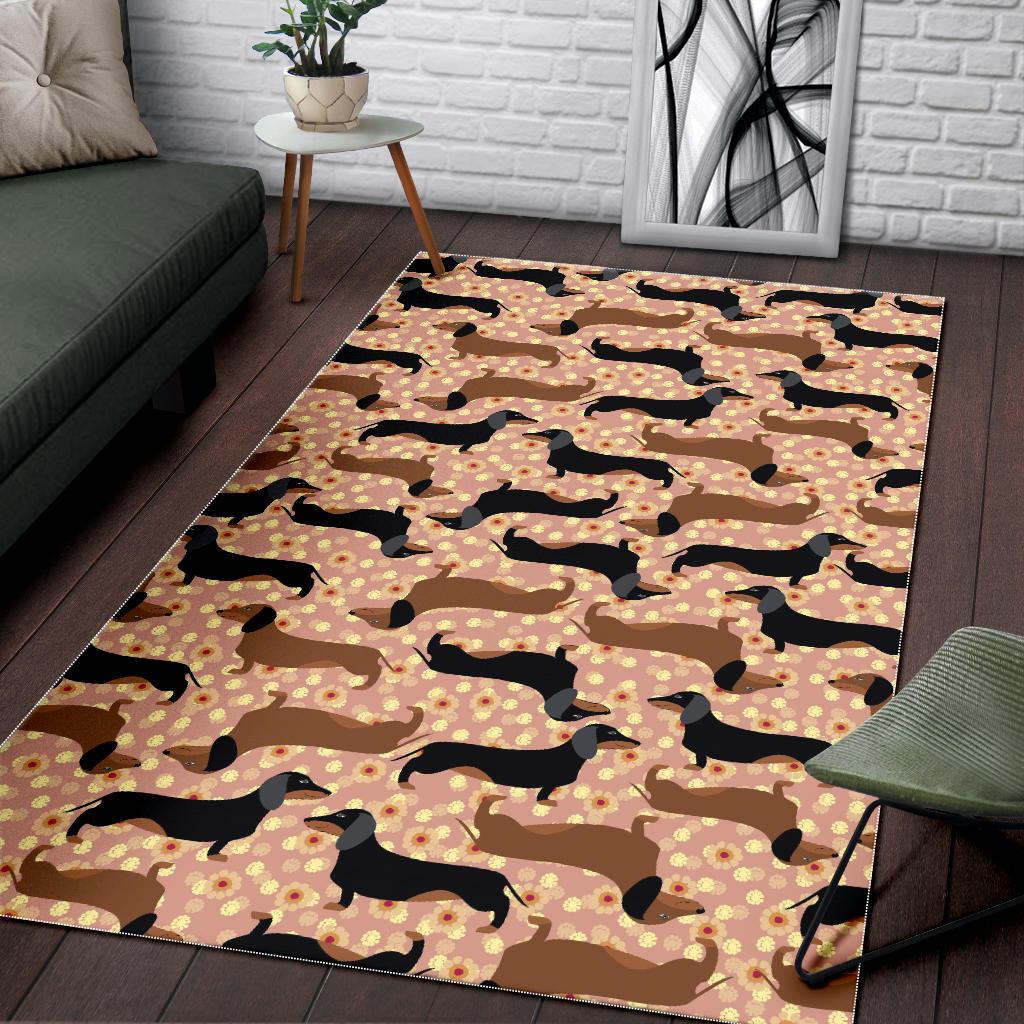 Dachshund floral background Area Rug