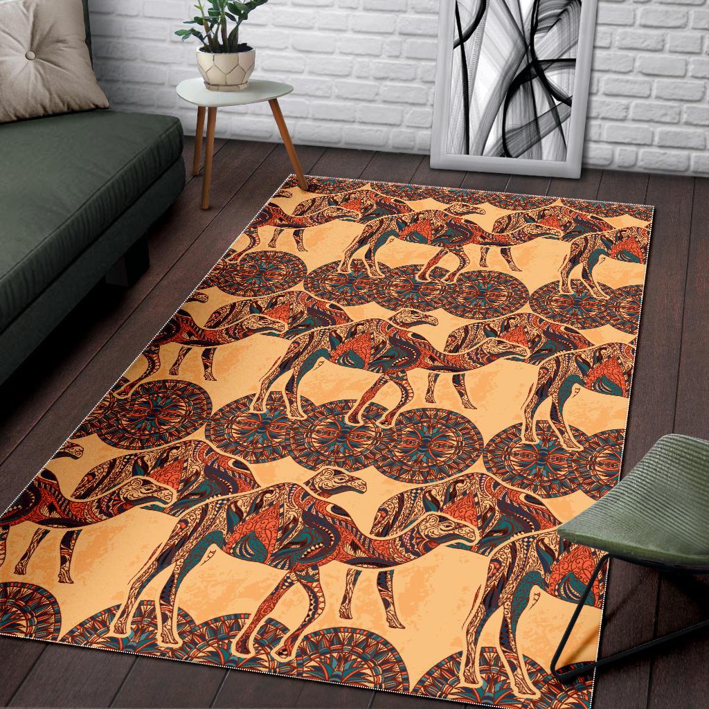 Camel polynesian tribal design pattern Area Rug