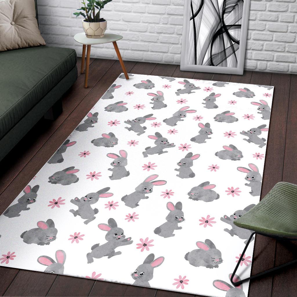 Watercolor cute rabbit pattern Area Rug