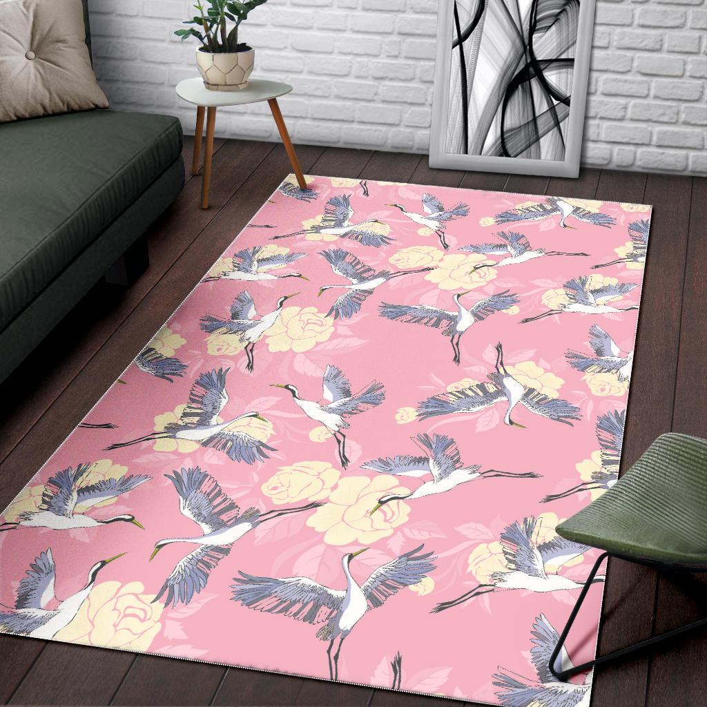 Japanese crane rose pattern Area Rug