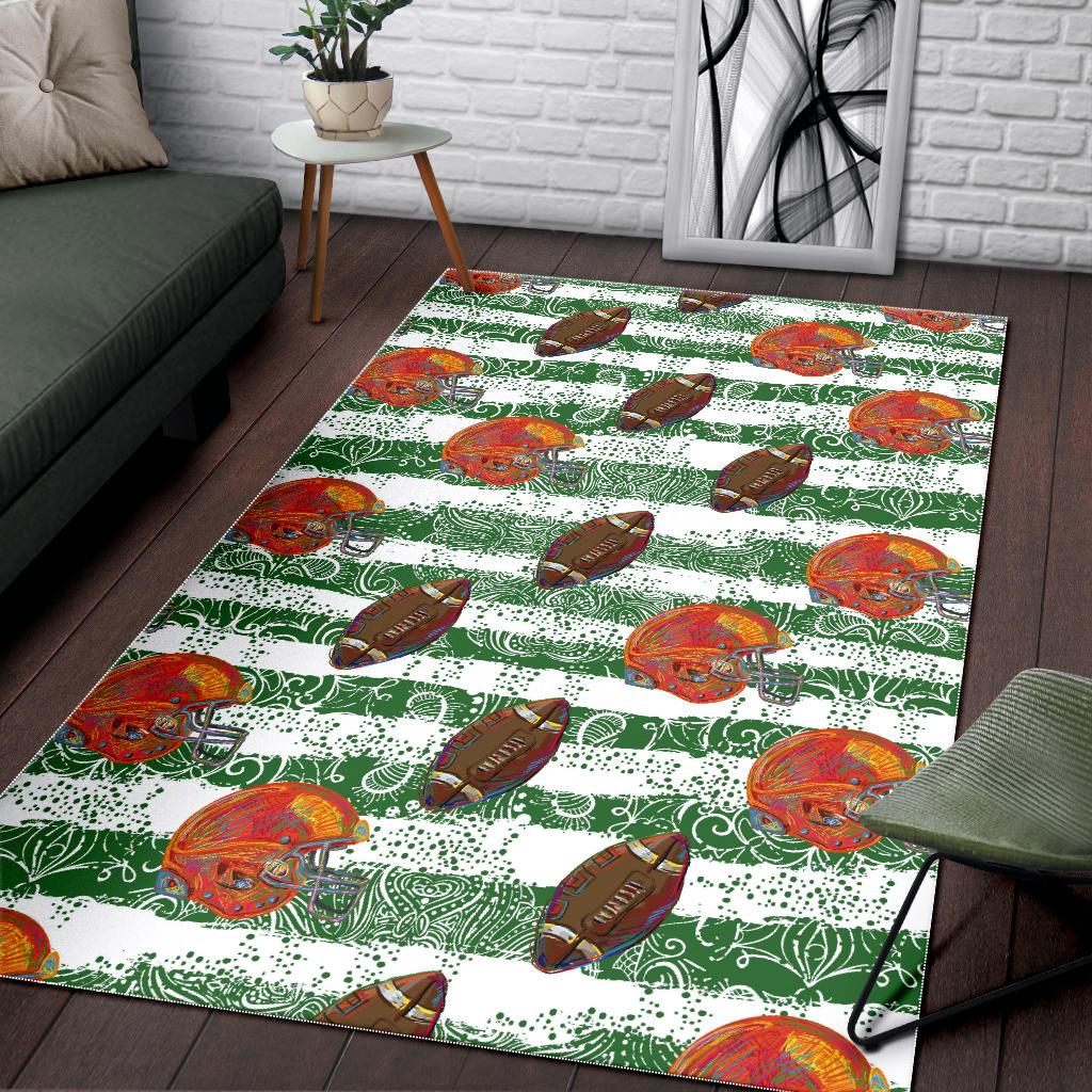 American Football Ball Helmet Pattern Area Rug
