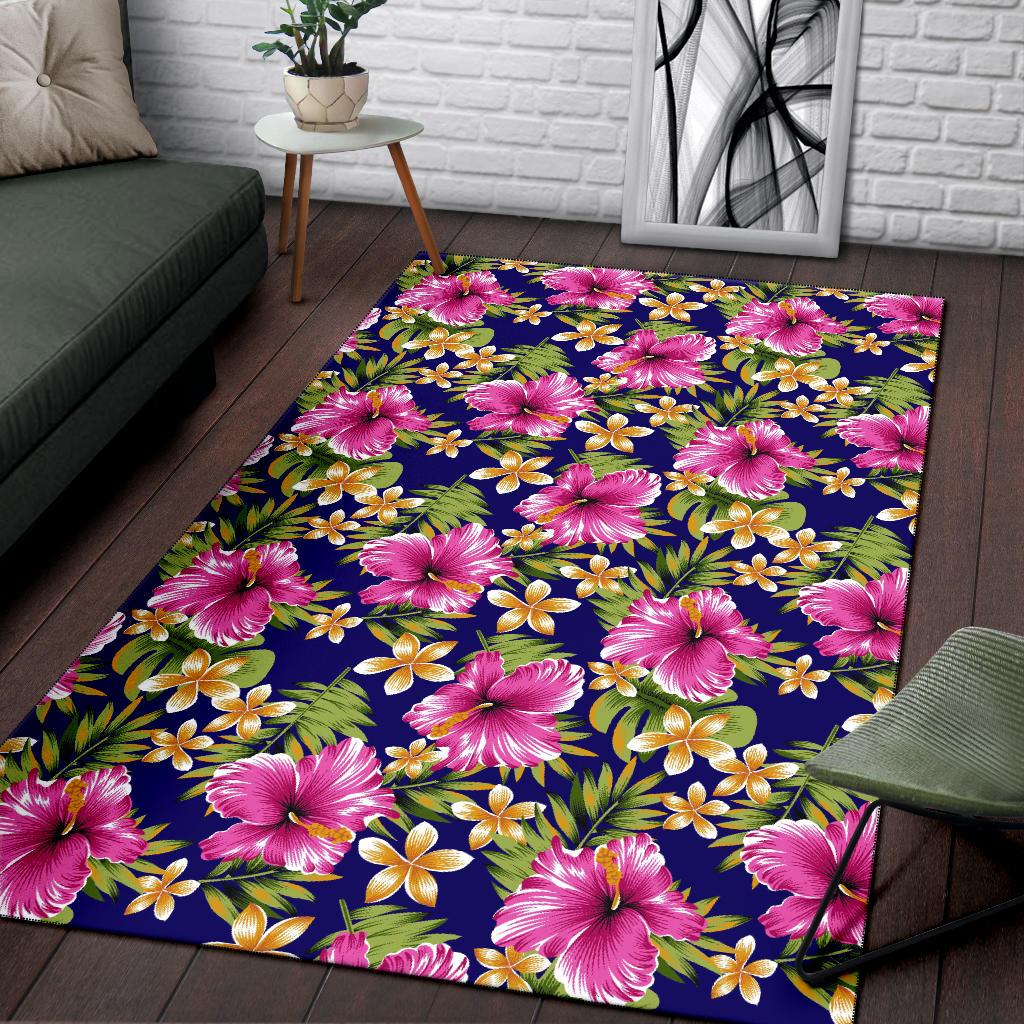 Pink Hibiscus Pattern Print Design HB027 Area Rugs