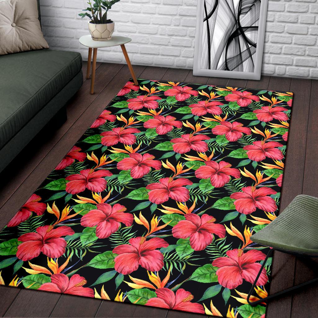 Red Hibiscus Pattern Print Design HB07 Area Rugs