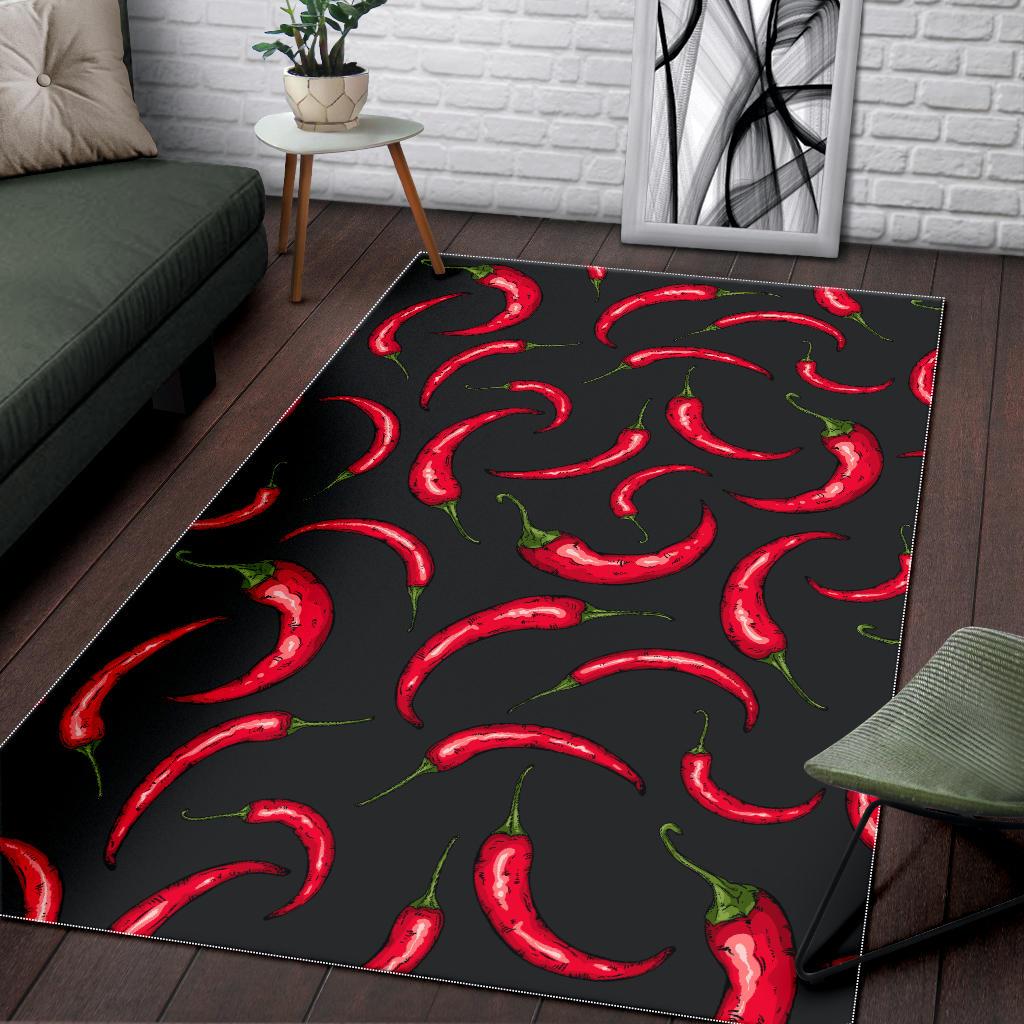 Chili peppers pattern black background Area Rug
