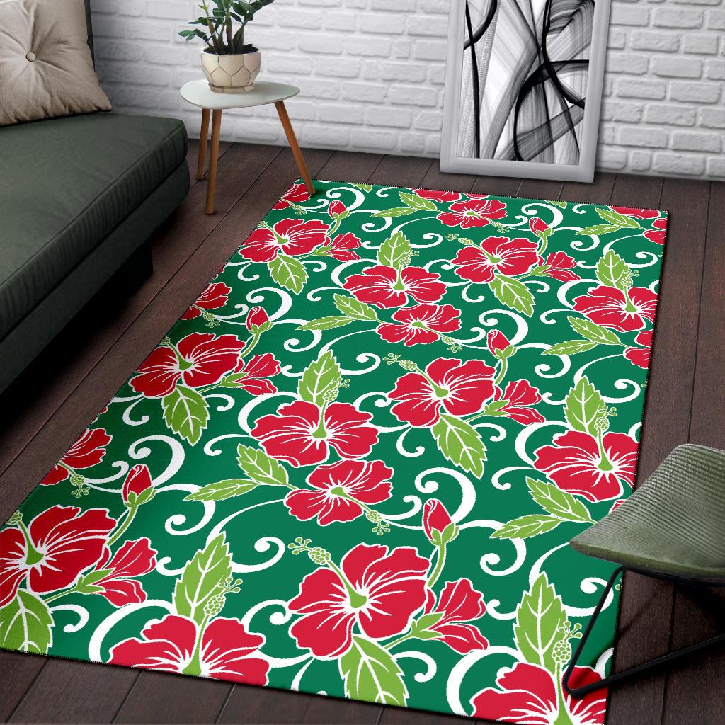 Red Hibiscus Pattern Print Design HB019 Area Rugs