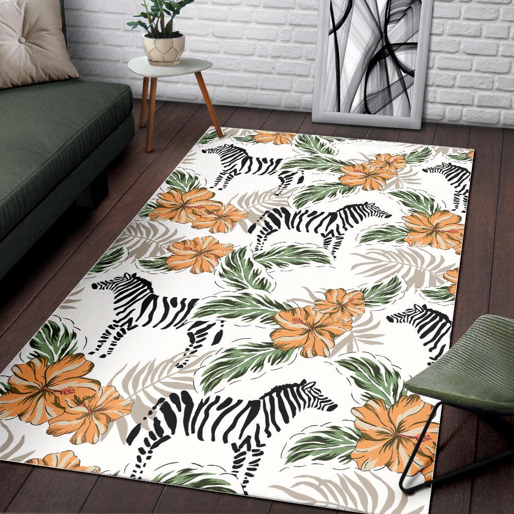 Zebra Hibiscus Pattern Area Rug