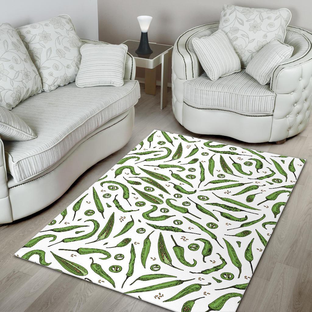 Hand drawn sketch style green Chili peppers pattern Area Rug