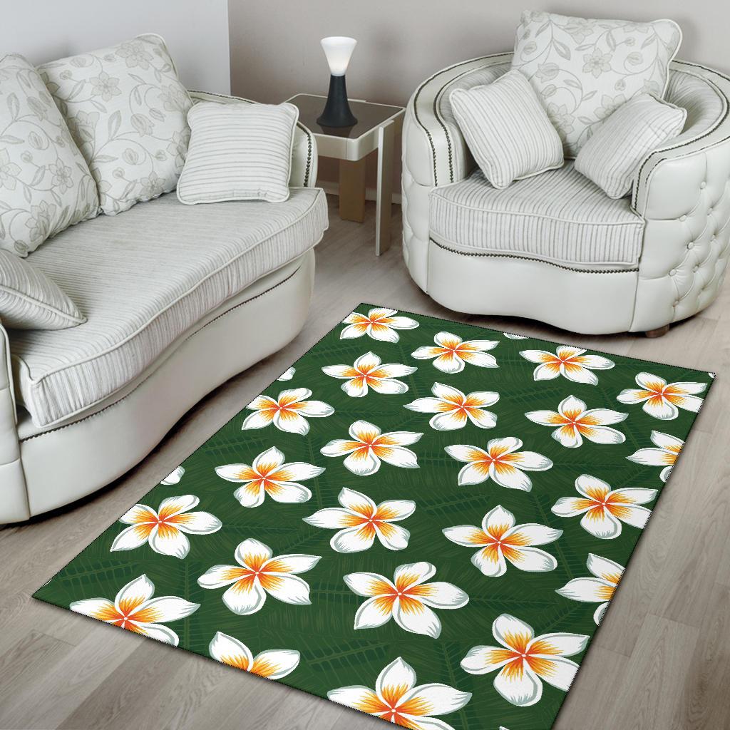 White Plumeria Pattern Print Design PM020 Area Rugs