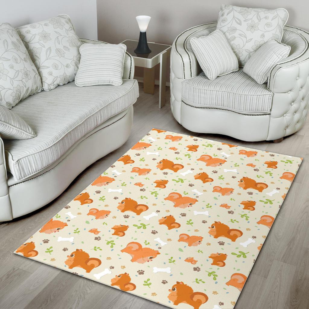 Cute brown pomeranian paw leave bone pattern Area Rug