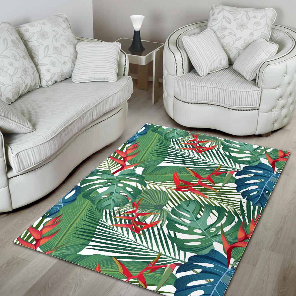heliconia palm and monstera  leaves pattern Area Rug