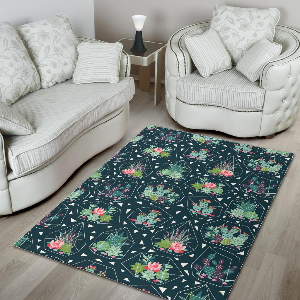 Cactus glass terrarium pattern Area Rug