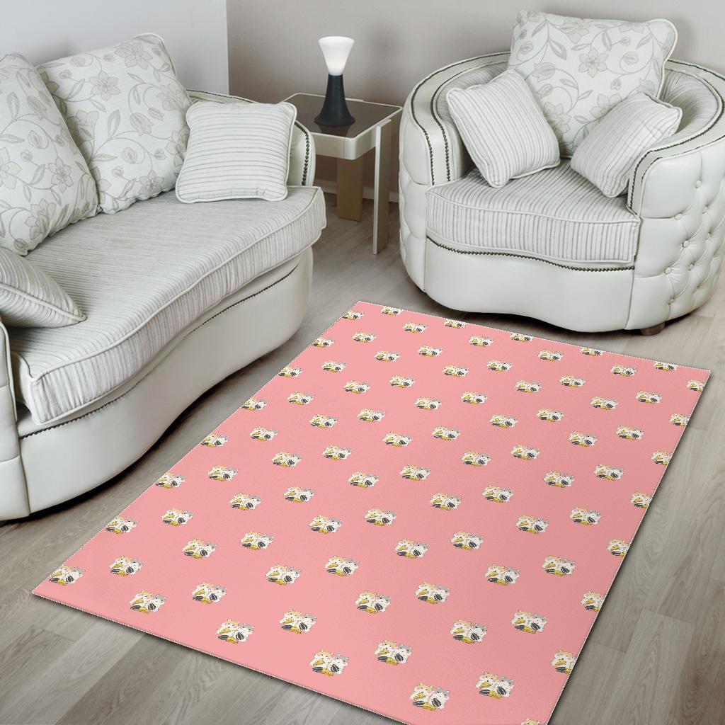Cute hamster cheese pattern pink background Area Rug