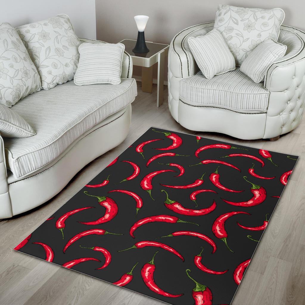 Chili peppers pattern black background Area Rug