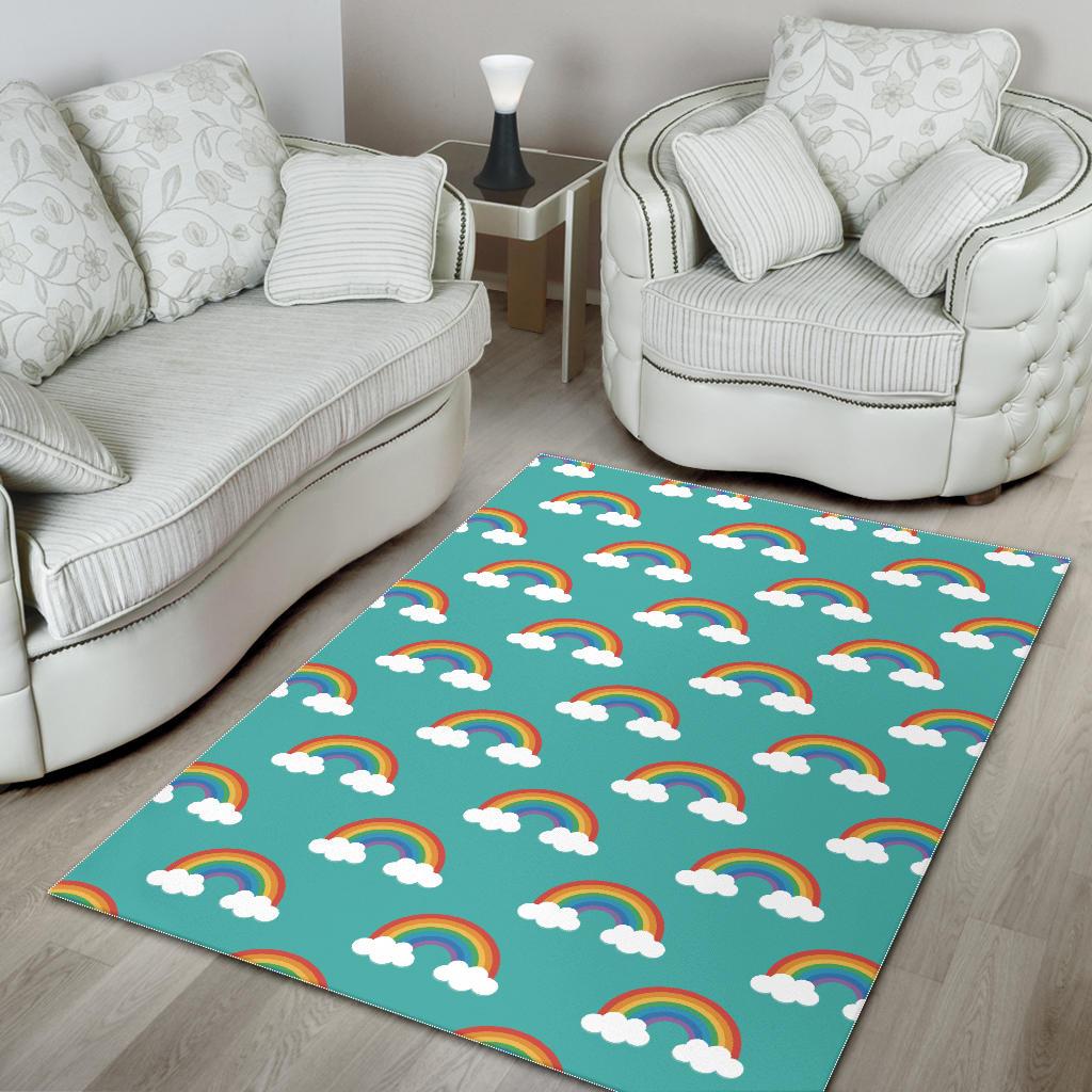 Rainbow pattern green background Area Rug