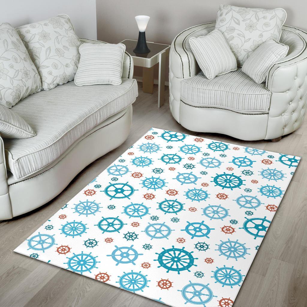 Nautical Steering Wheel Rudder Pattern Background Area Rug