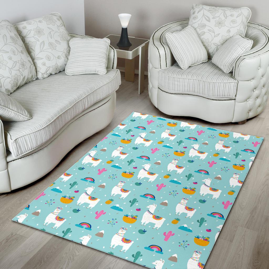 Llama alpaca cactus leaves pattern Area Rug