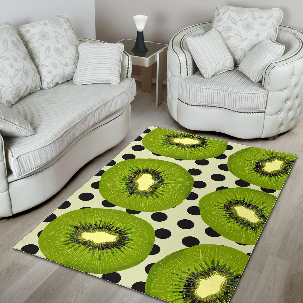 kiwi black dot background Area Rug