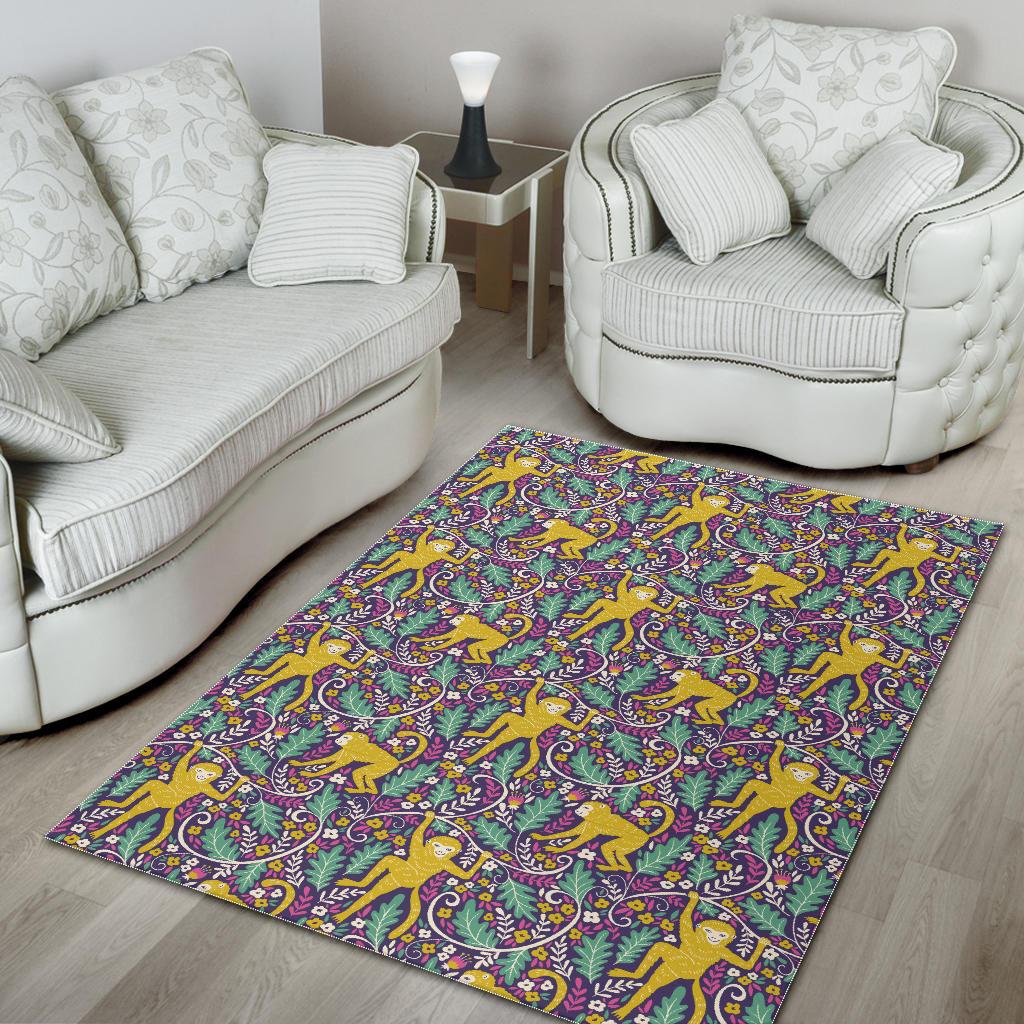 Cute yellow monkey leaves pattern Area Rug