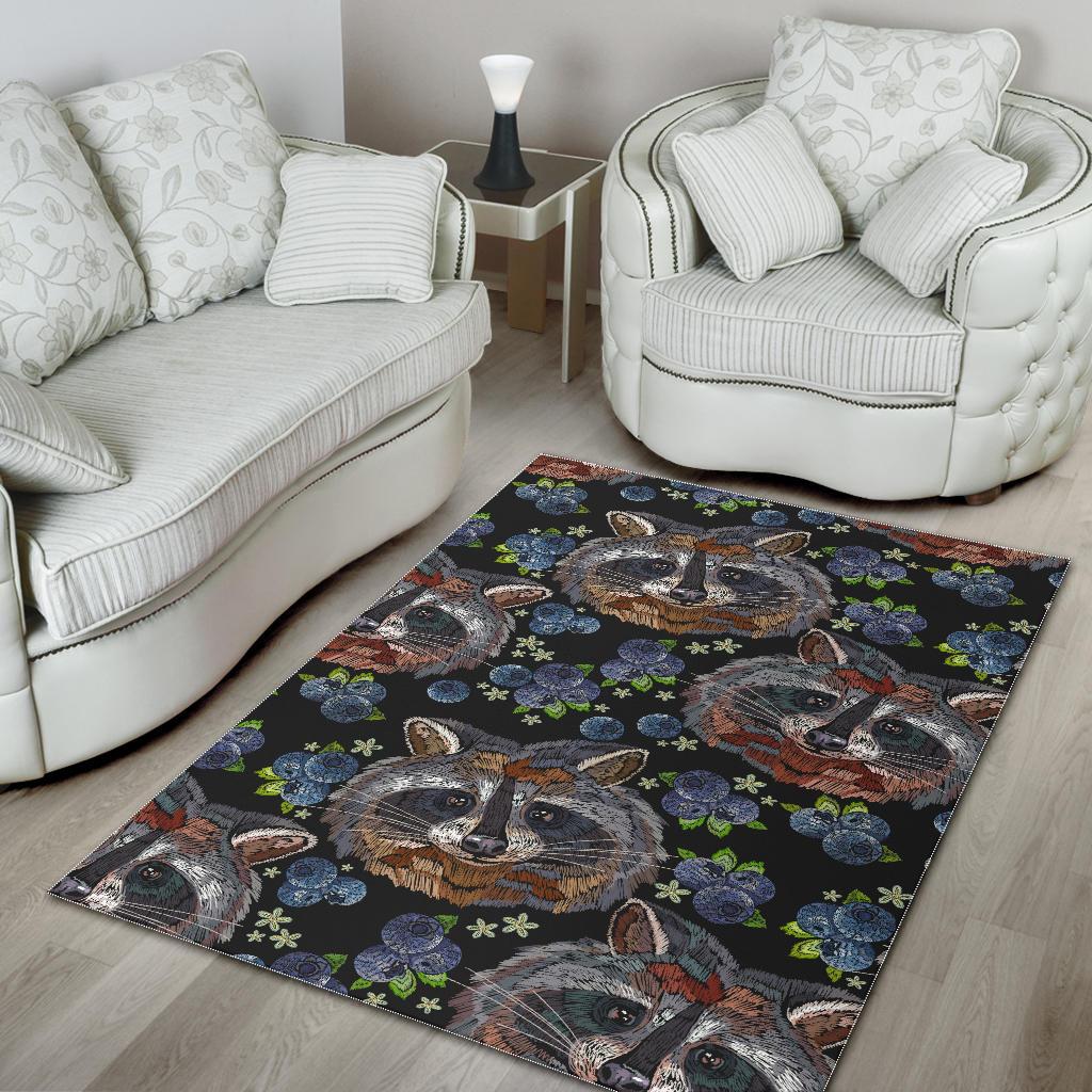 Raccoon Blueburry Pattern Area Rug