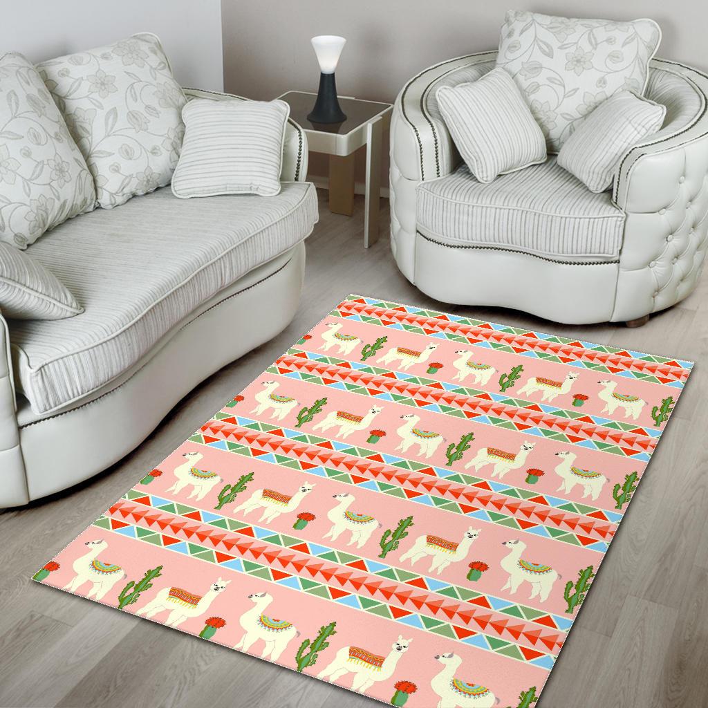Llama Cactus Pattern background Area Rug