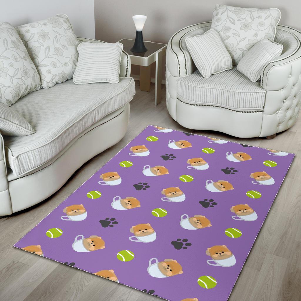 Pomeranian in Cup Pattern Area Rug