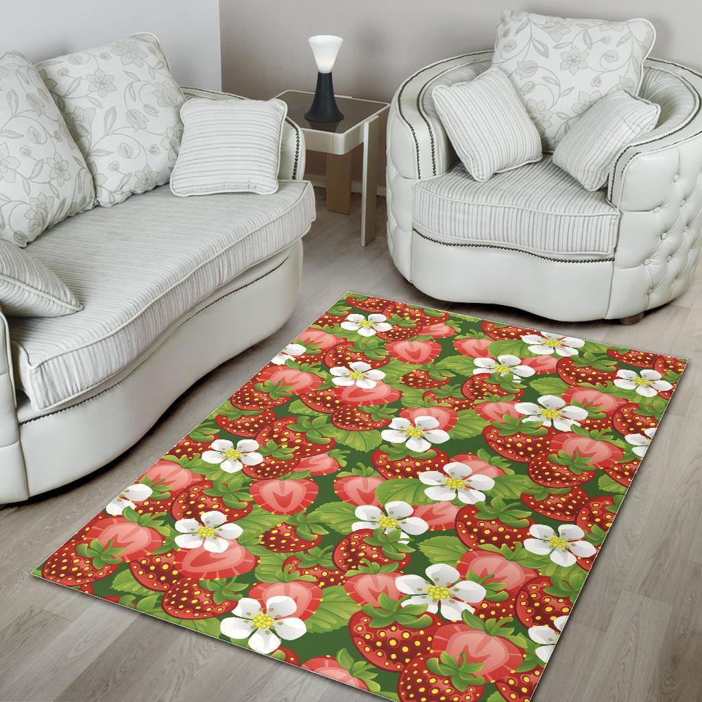 Strawberry Leaves Flower Pattern Area Rug