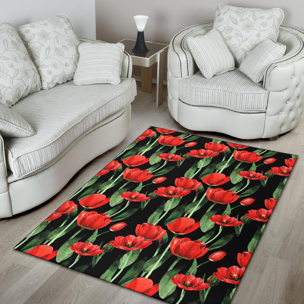 Tulip Red Pattern Print Design TP03 Area Rugs
