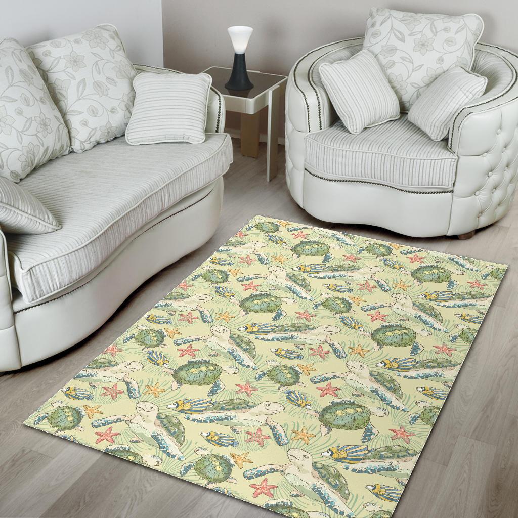 Hand drawn sea turtle fish pattern Area Rug