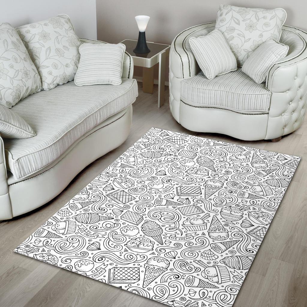 Cartoon hand drawn ice cream black white Area Rug