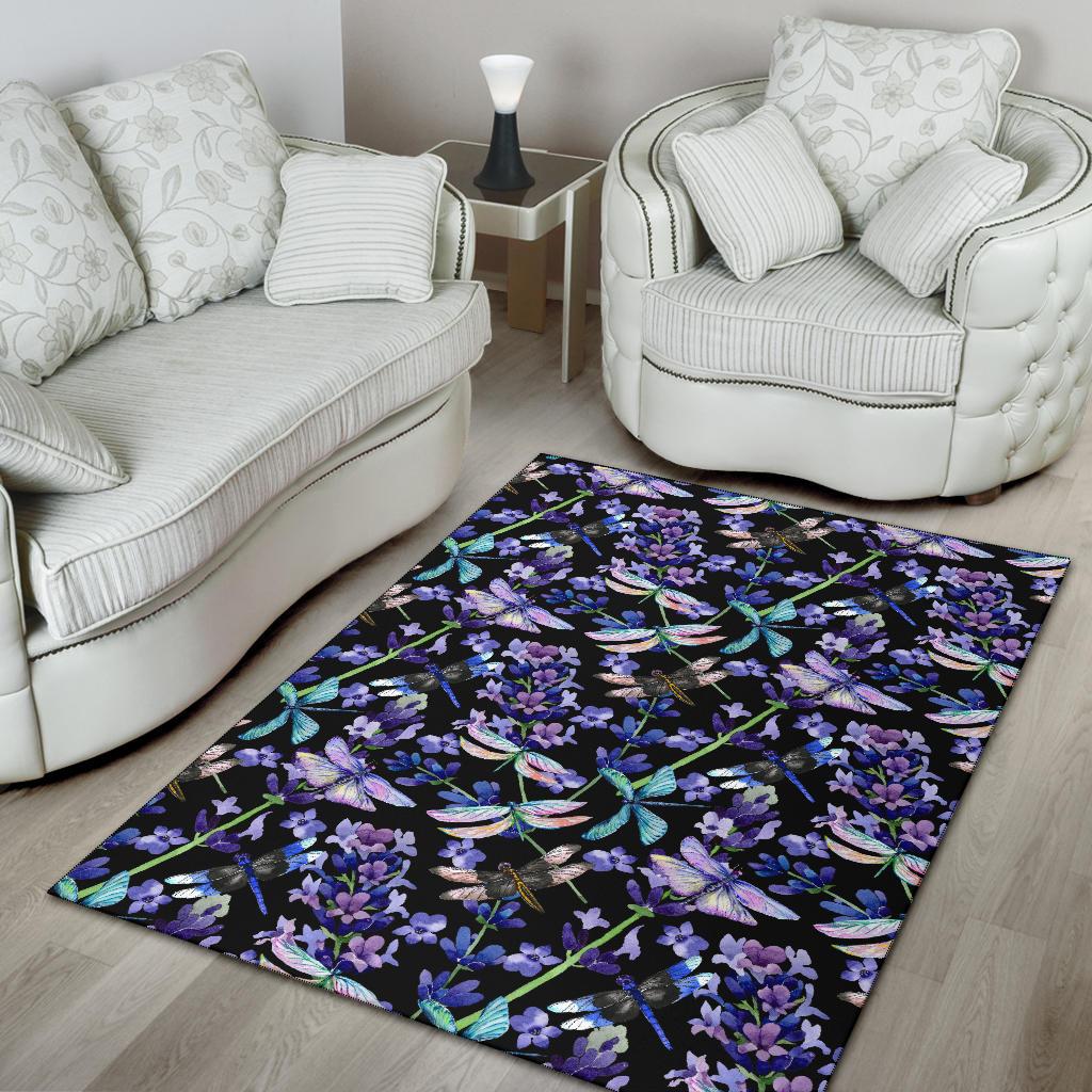 Lavender Dragonfly Pattern Print Design LV03 Area Rugs