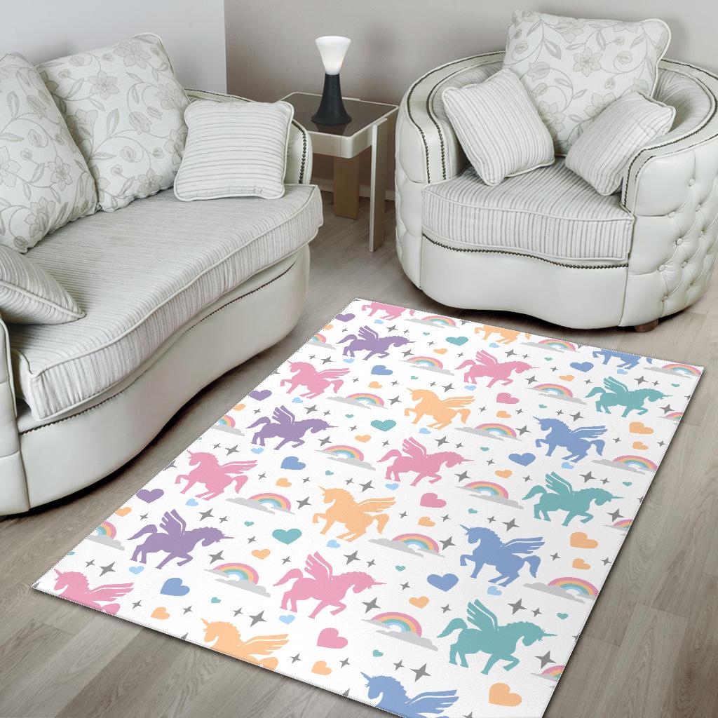 colorful unicorn rainbow heart pattern Area Rug