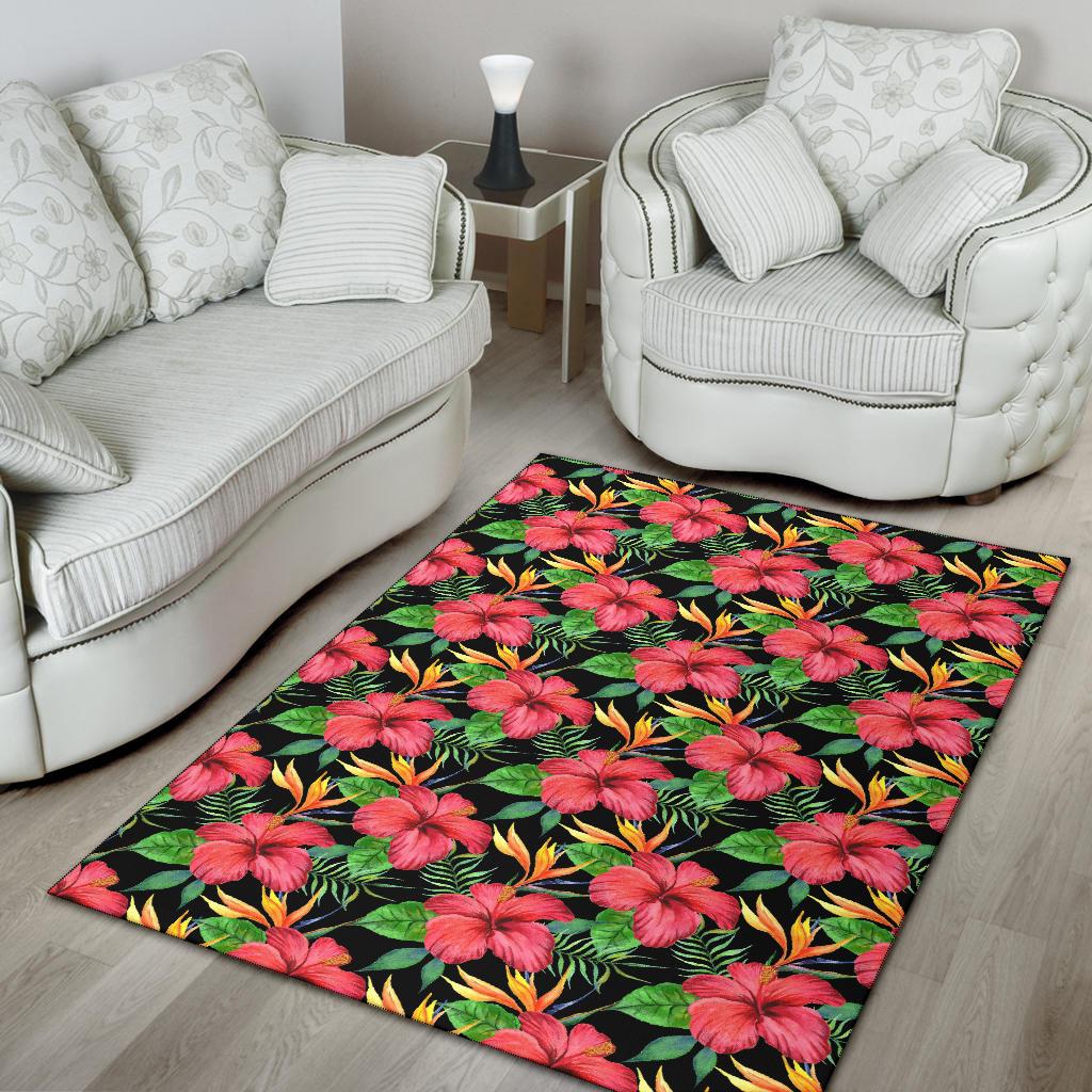 Red Hibiscus Pattern Print Design HB07 Area Rugs