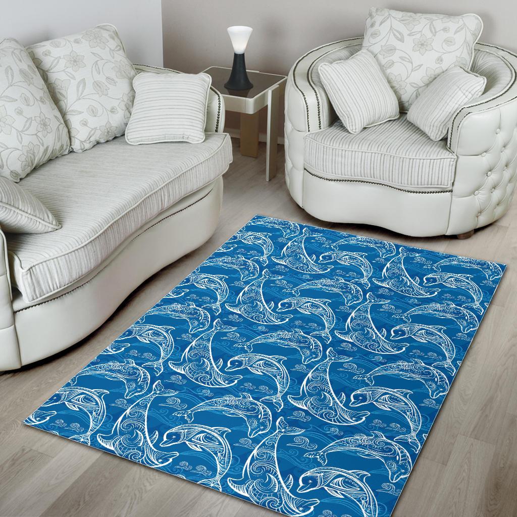 Dolphin Tribal Blue Pattern  Area Rug