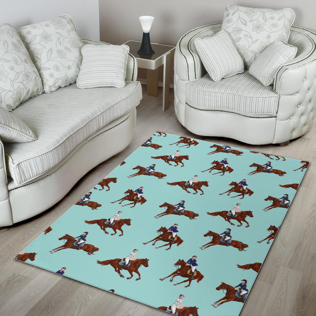 Horses running horses rider pattern Area Rug