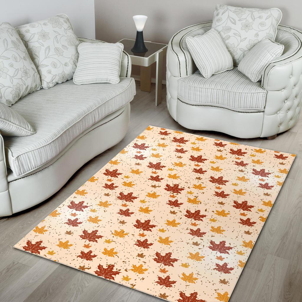 Red and Orange Maple Leaves Pattern Area Rug