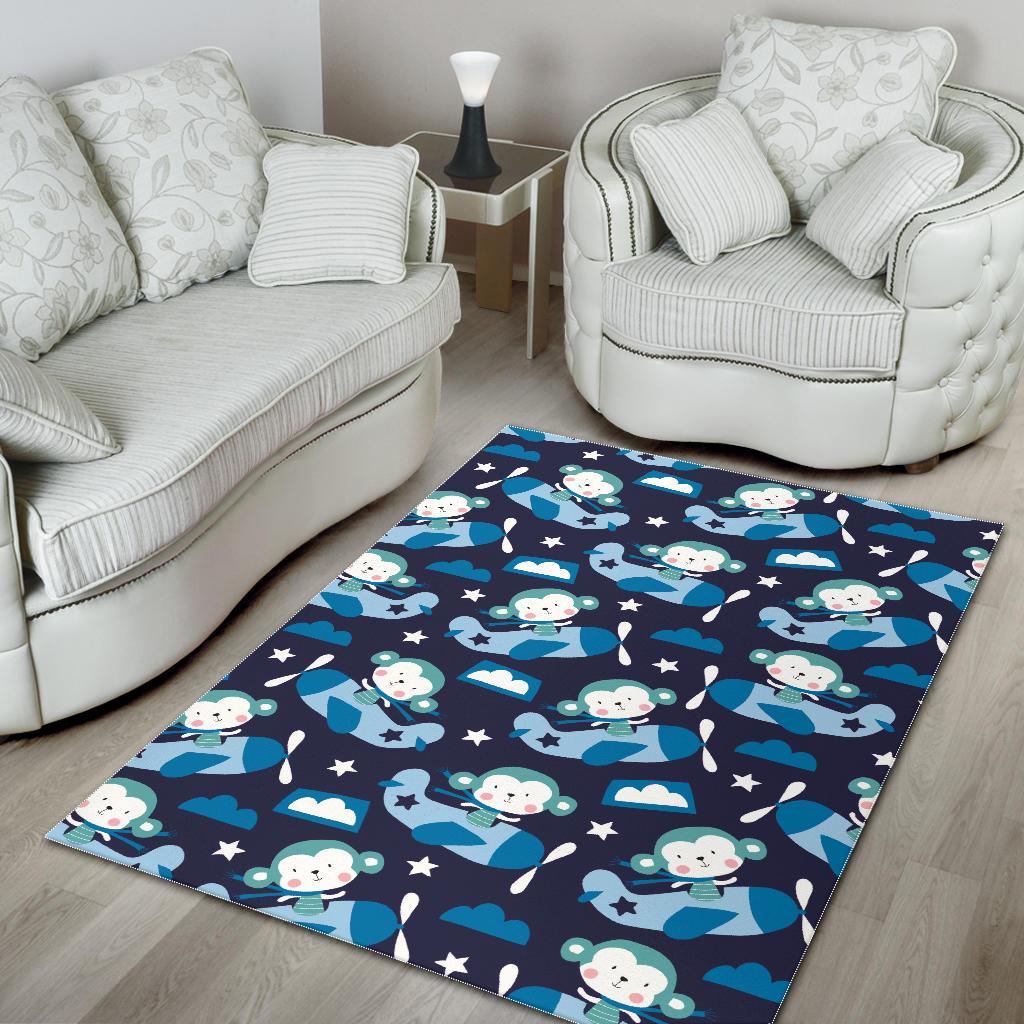 Monkey in Airplane Pattern Area Rug