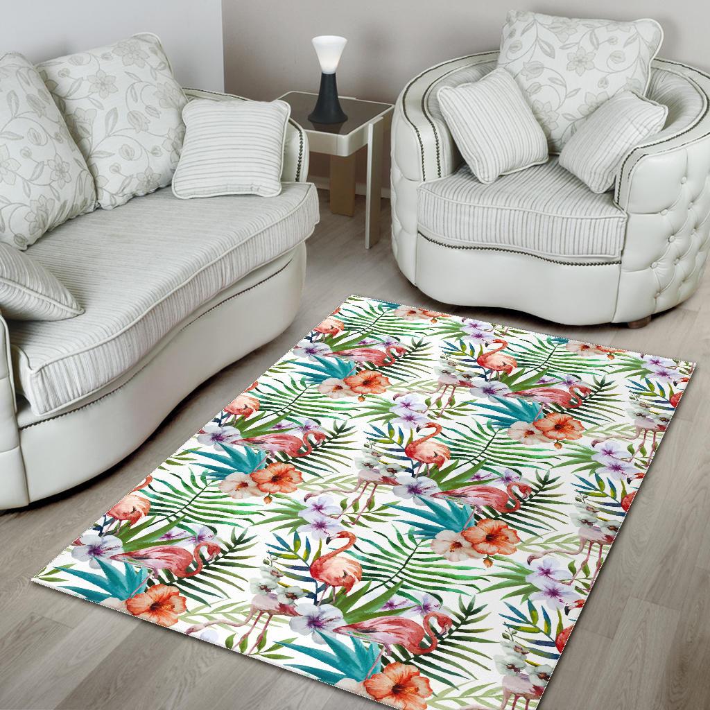 Flamingo Flower Leaves Pattern Area Rug