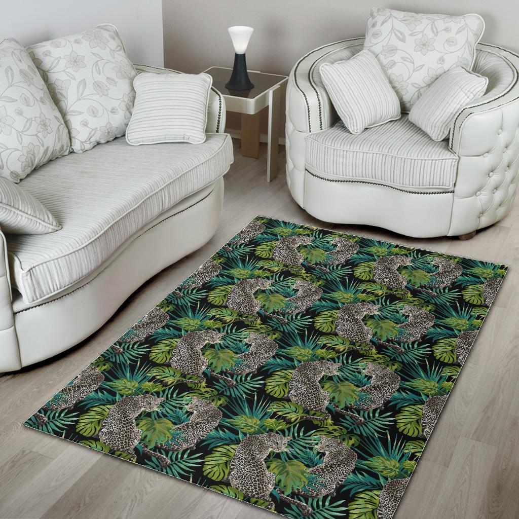 Leopard Leaves Pattern Area Rug