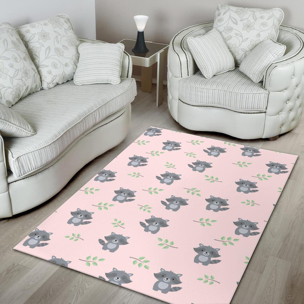 cute raccoons leaves pattern Area Rug