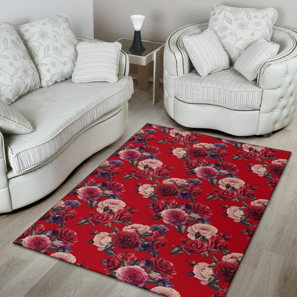 Rose Red Pattern Print Design RO07 Area Rugs