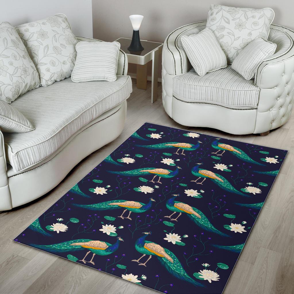 Peacock Flower Pattern Area Rug