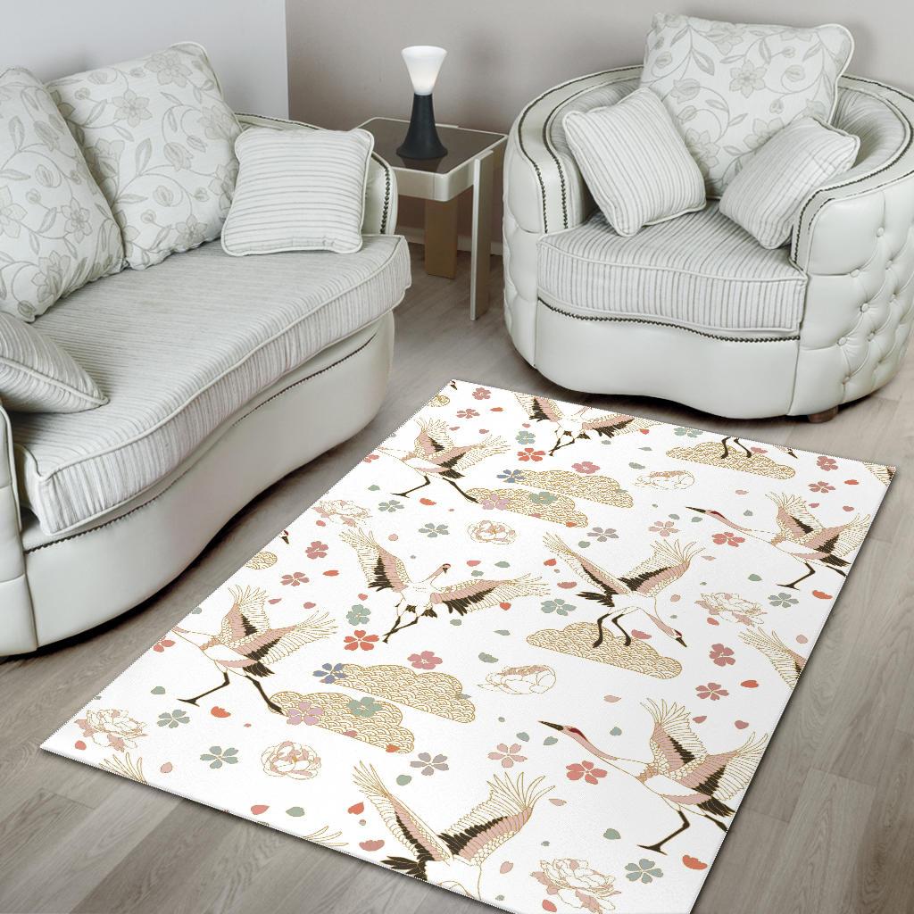 Beautiful Japanese cranes pattern Area Rug