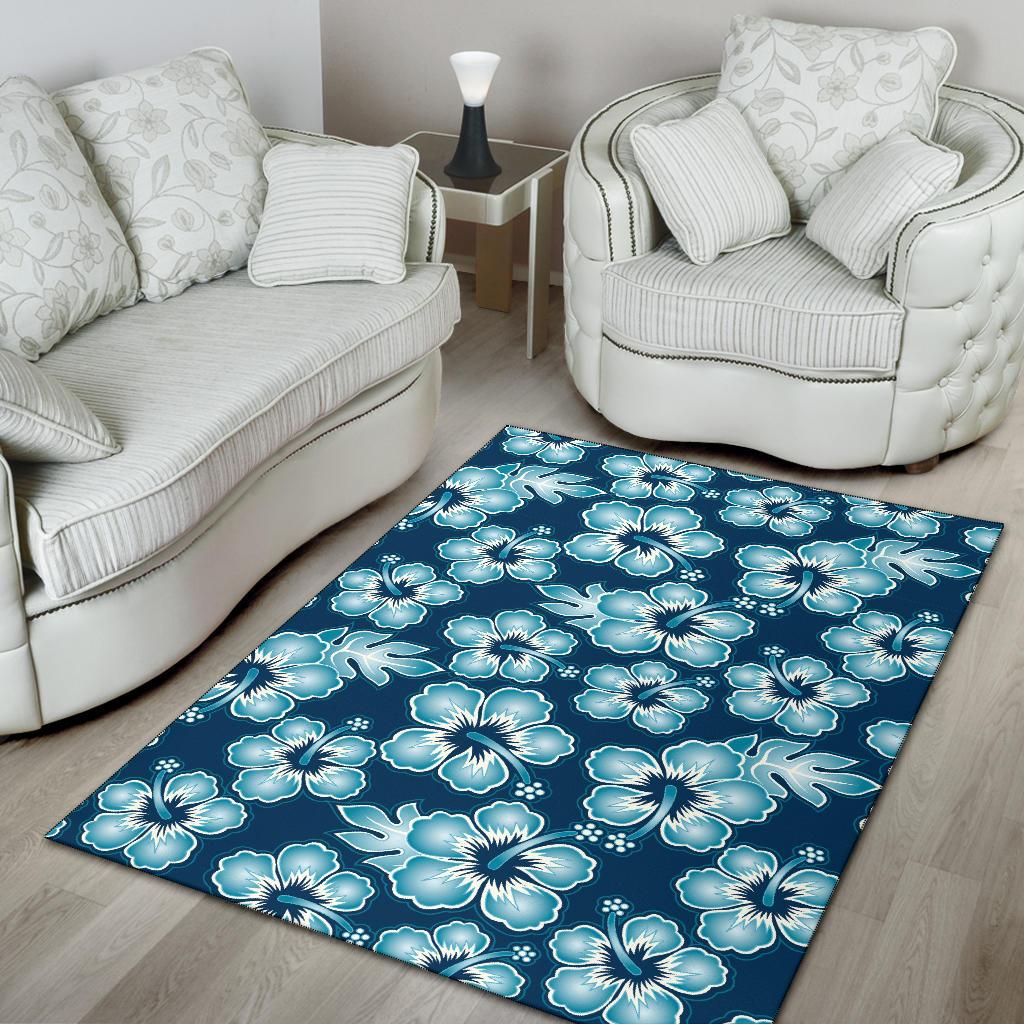 Blue Hibiscus Pattern Print Design HB011 Area Rugs