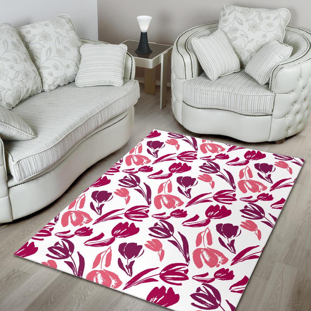pink sketch tulip pattern Area Rug