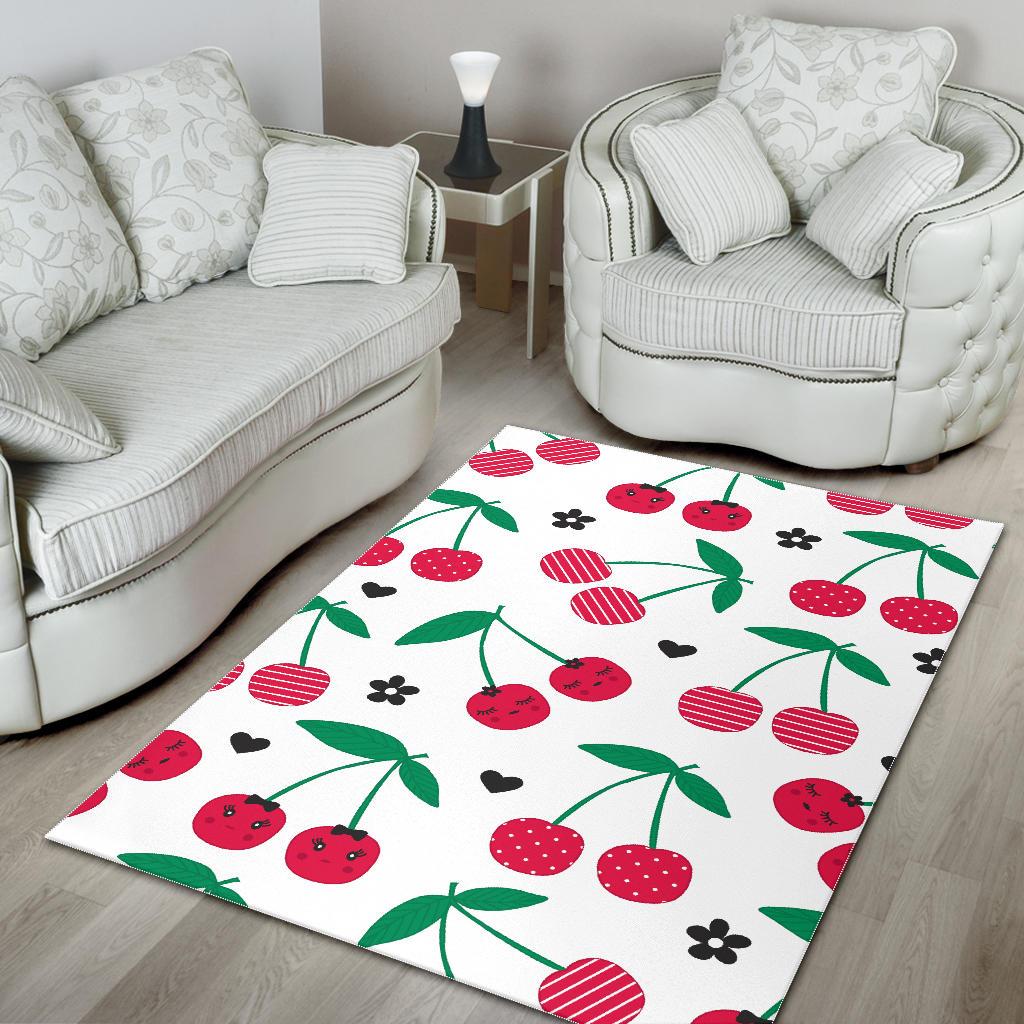 cherry pattern white background Area Rug