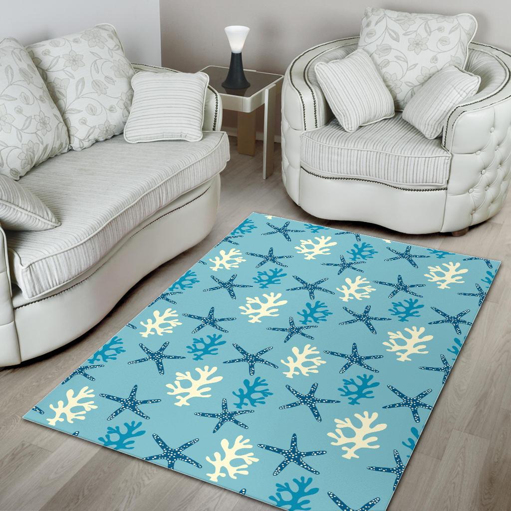 Blue starfish coral reef pattern Area Rug