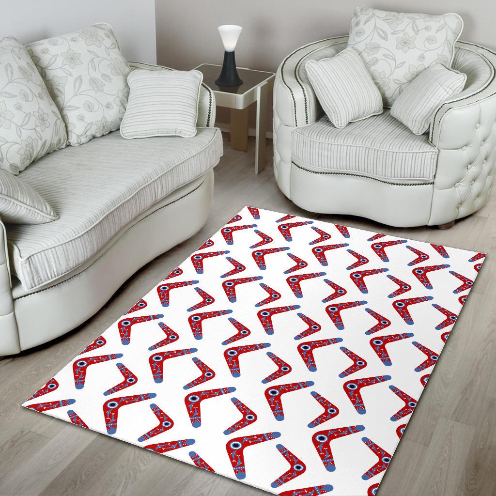 Boomerang Aboriginal Pattern White Background Area Rug